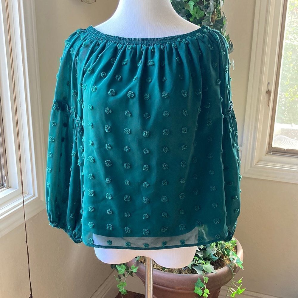 Listicle Dark Green Lined Baby Doll Bell Sleeve Top Size M